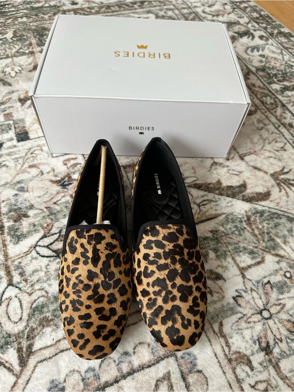 Birdies The Starling Leopard-Print Haircalf Loafers in Brown and Black